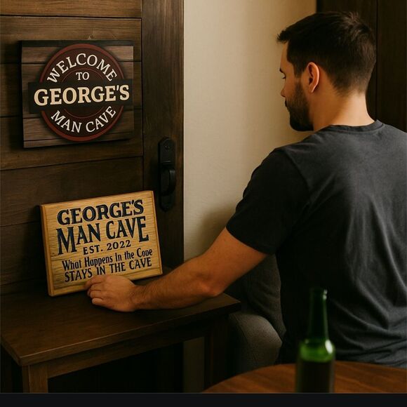 2 8x10 George's Man Cave Signs NEW - Picture 1 of 11